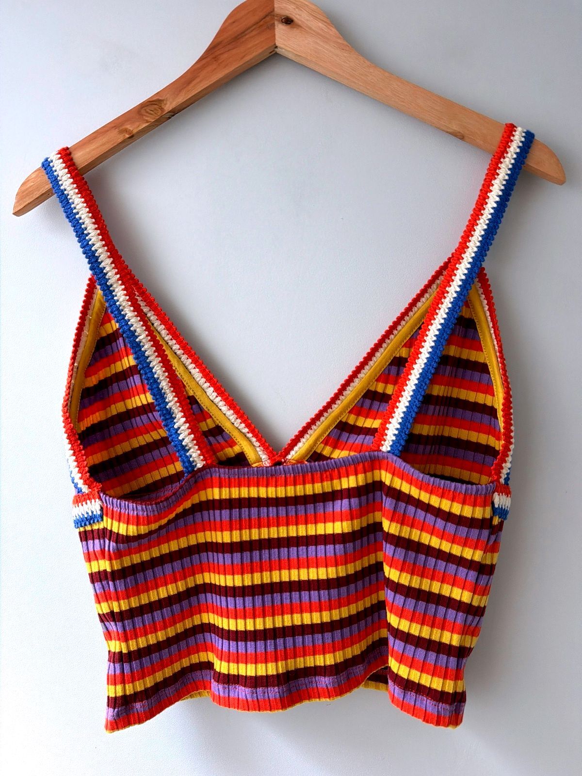 Women’s Zara Striped Knit Cropped Tank Top with Crochet Trim - Large - 3588