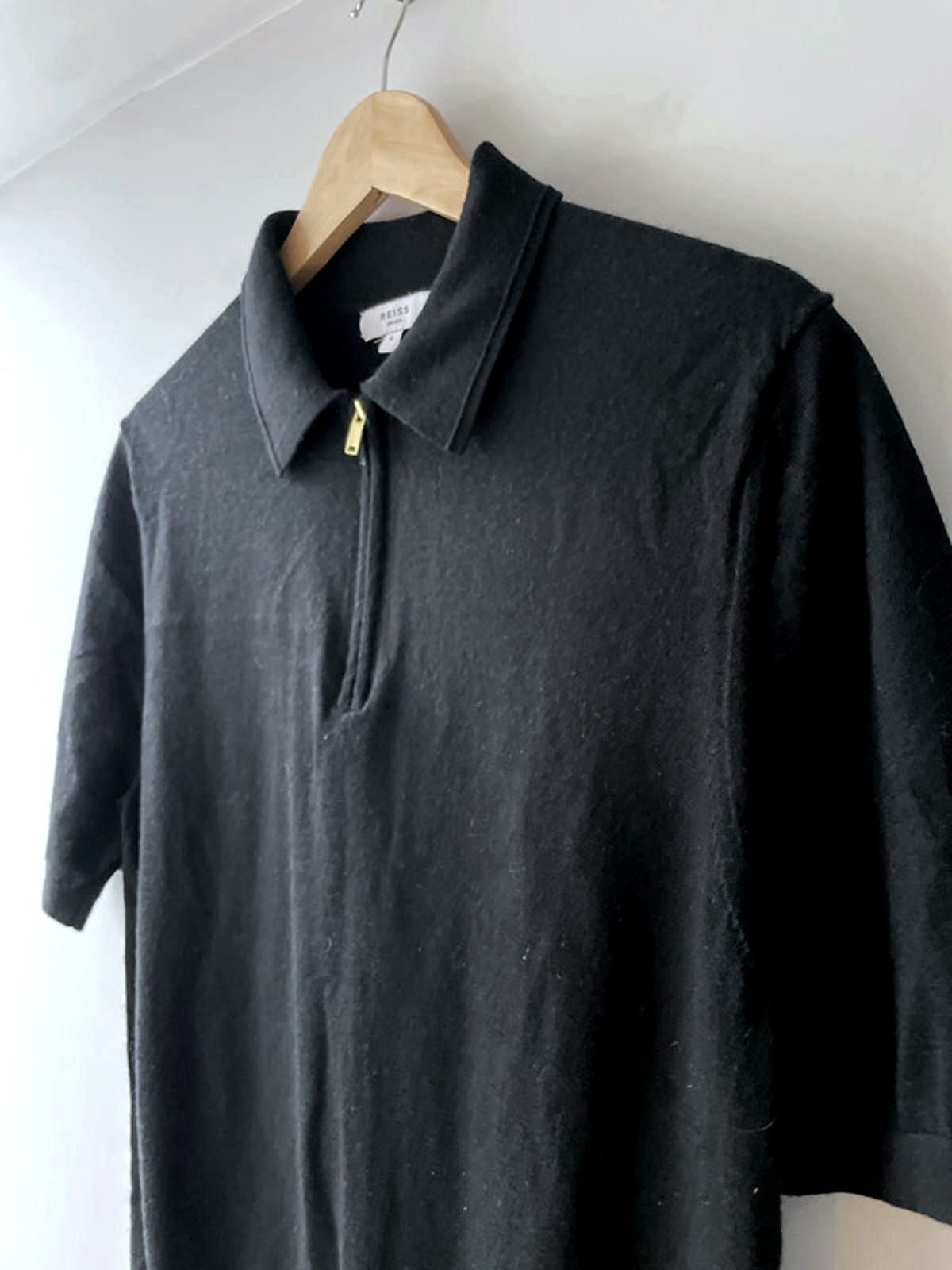 Men’s Reiss Premium 100% Premium Wool Knitted Polo Top In Black - Large - 2880