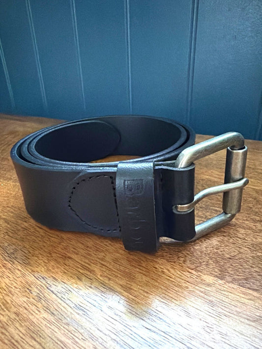 Mens Barbour Premium Leather Belt With Silver Buckle In Black - Small - 3854