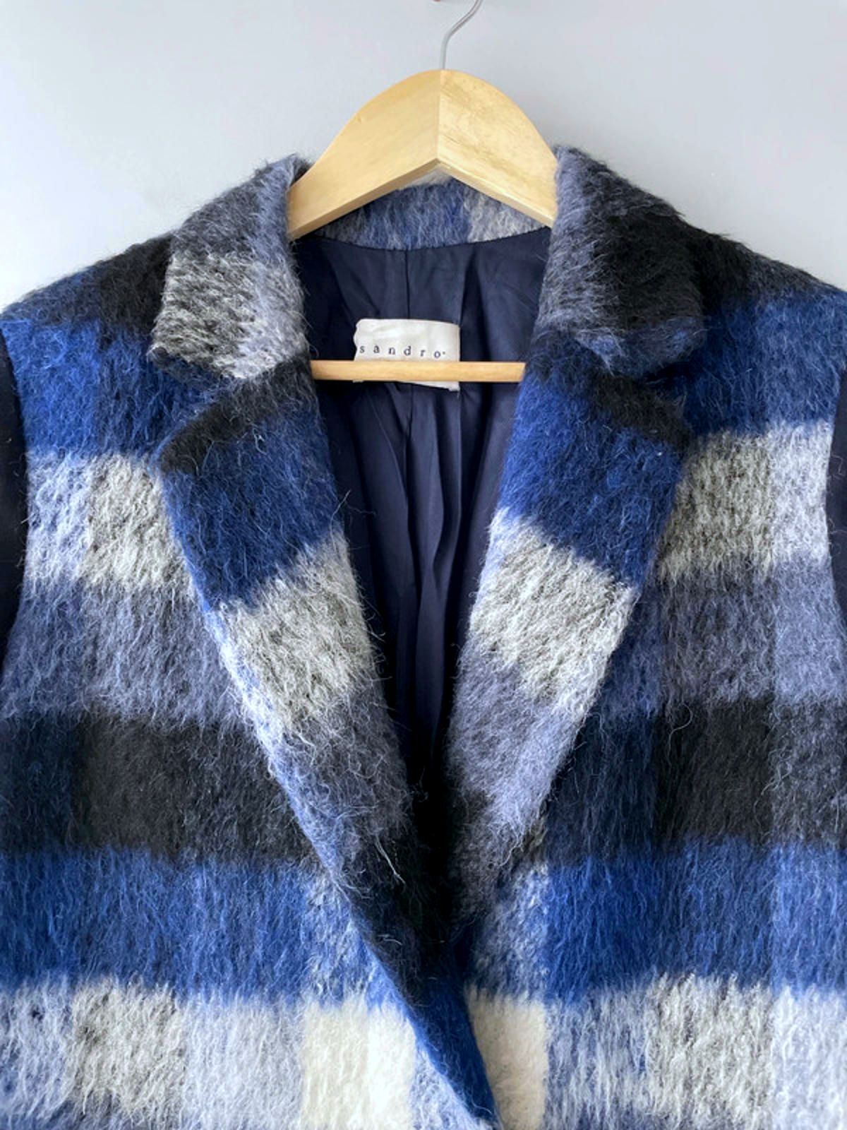 Women’s Sandro Paris Premium Mohair Check Coat Jacket In Navy - UK12 - 2371