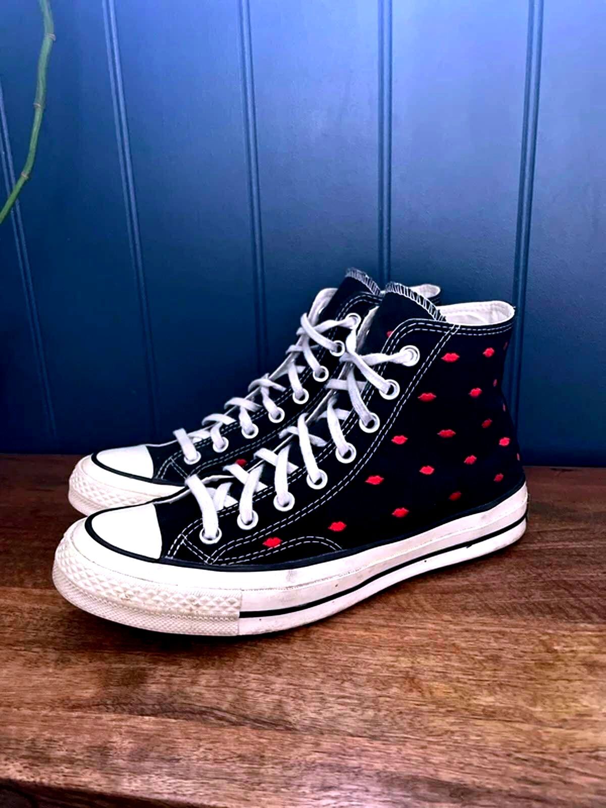 Women’s Converse Chuck 70 High Embroidered Lips Trainers In Black - UK7 - 2953