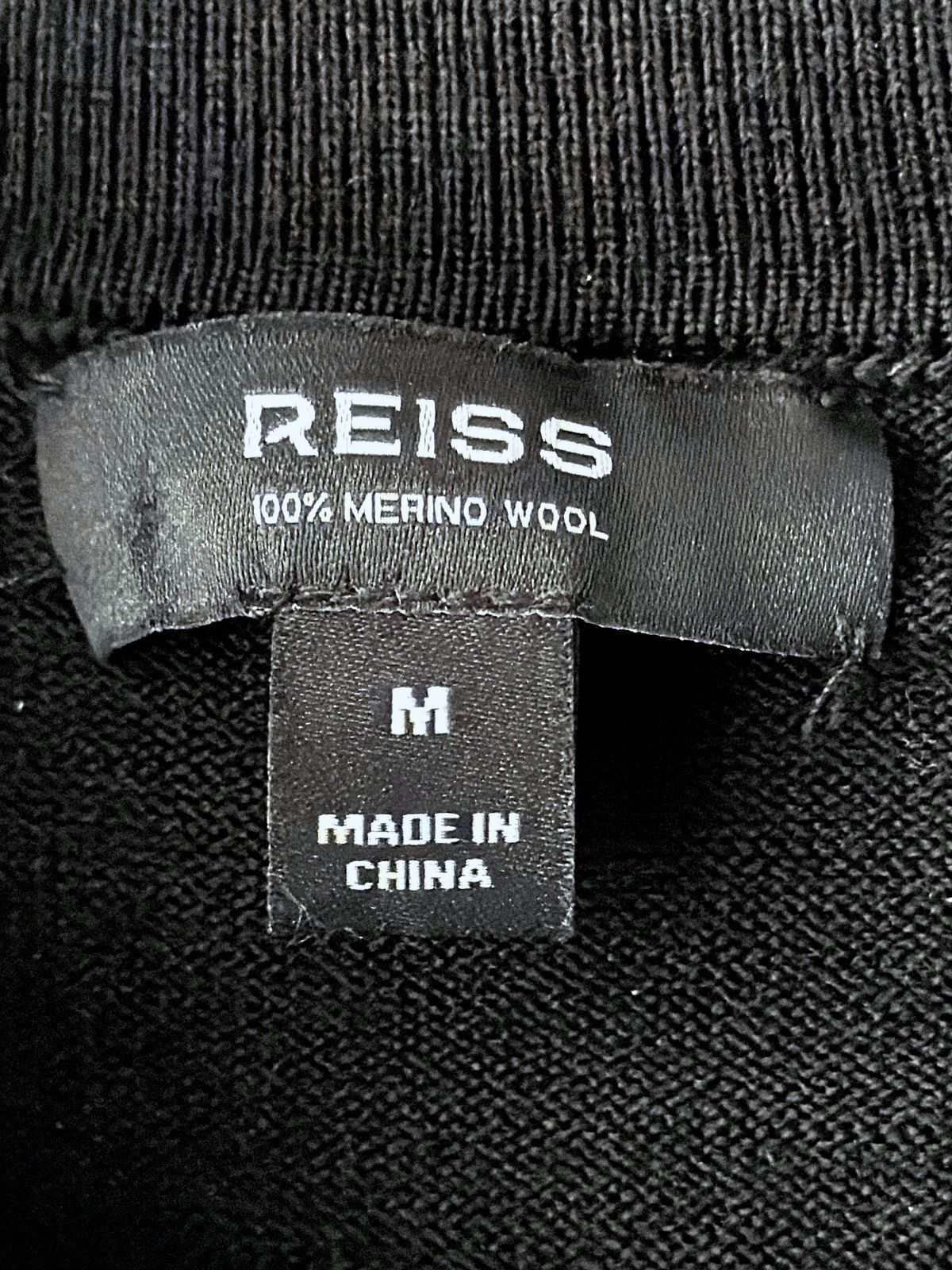 Men’s Reiss Premium Merino Wool Long Sleeve Polo Shirt Top In Black - Medium - 3646