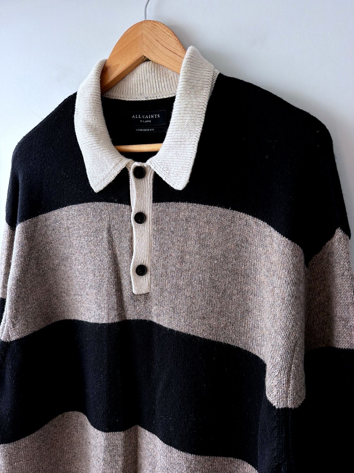 Men’s Allsaints Jax Wool Oversized Fit Knitted Rugby Polo Top - XLarge - 3800