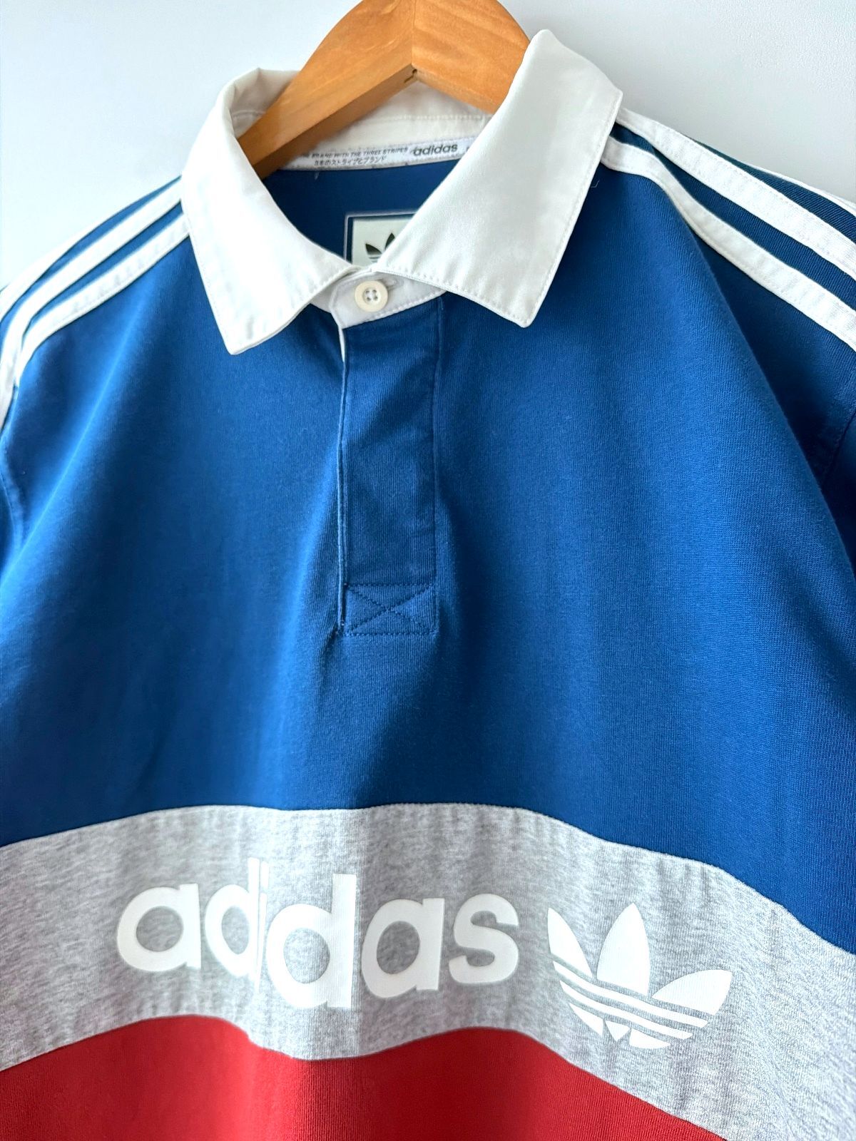 Men’s Adidas Long Sleeve Rugby Polo Shirt In Navy And Red - Medium - 3644