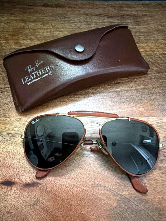 Unisex Ray-Ban Outdoorsman Vintage Tan Leather Coated Aviator Sunglasses - 3544