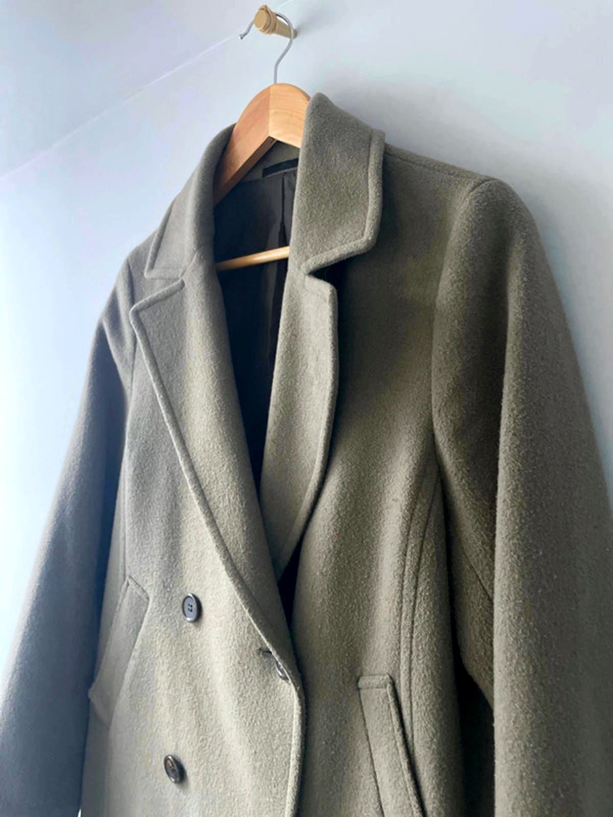 Women’s Uniqlo Double Breasted Wool Jacket Peacoat In Khaki - Small - 2566