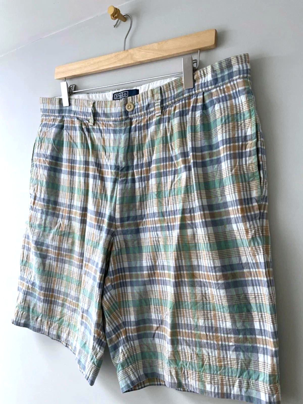 Men’s Ralph Lauren Check Shorts in Green/Blue - W34/L9 - 3144