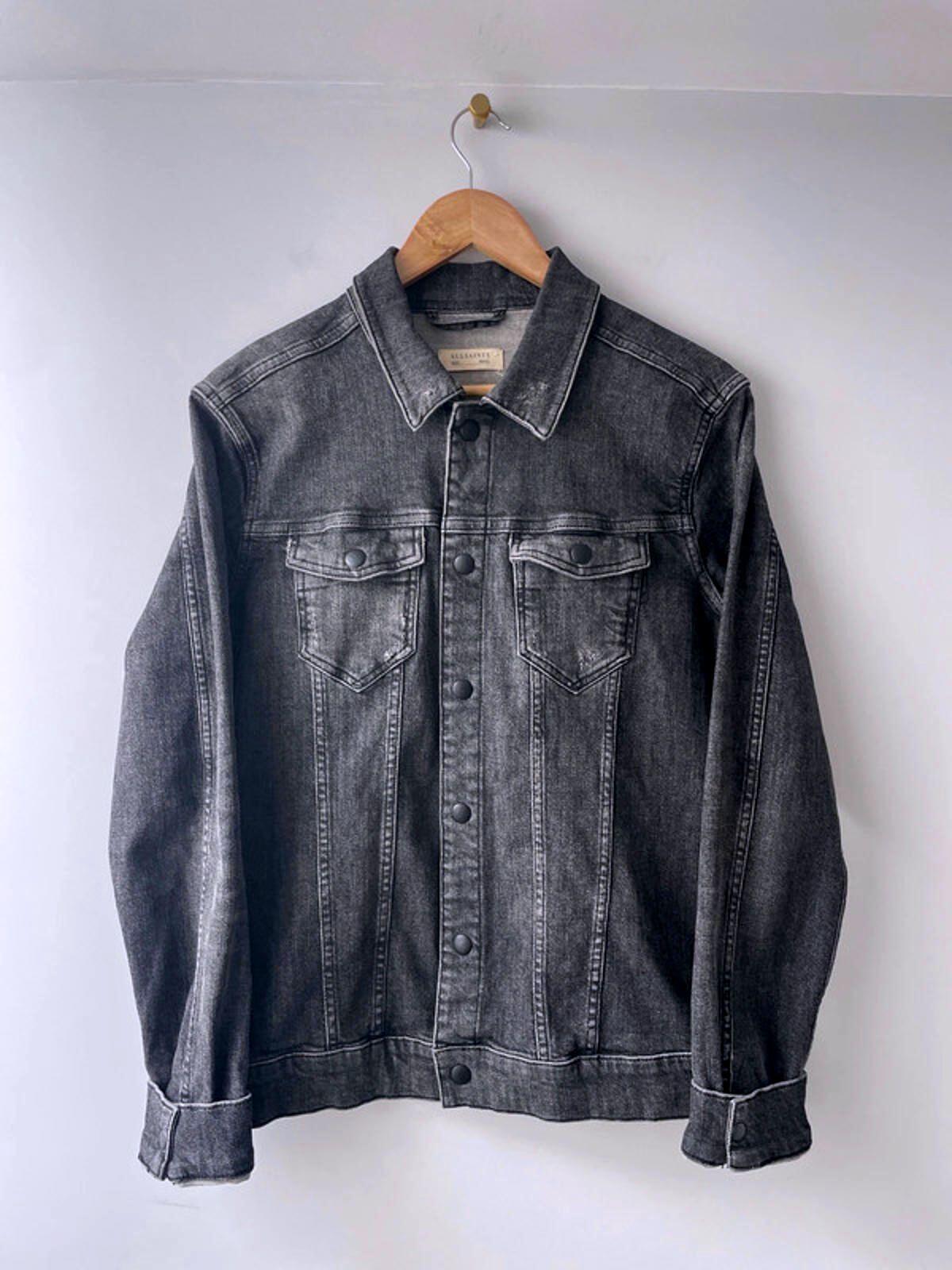 Women’s Allsaints Denim Trucker Jacket Coat In Washed Black - Small - 2132