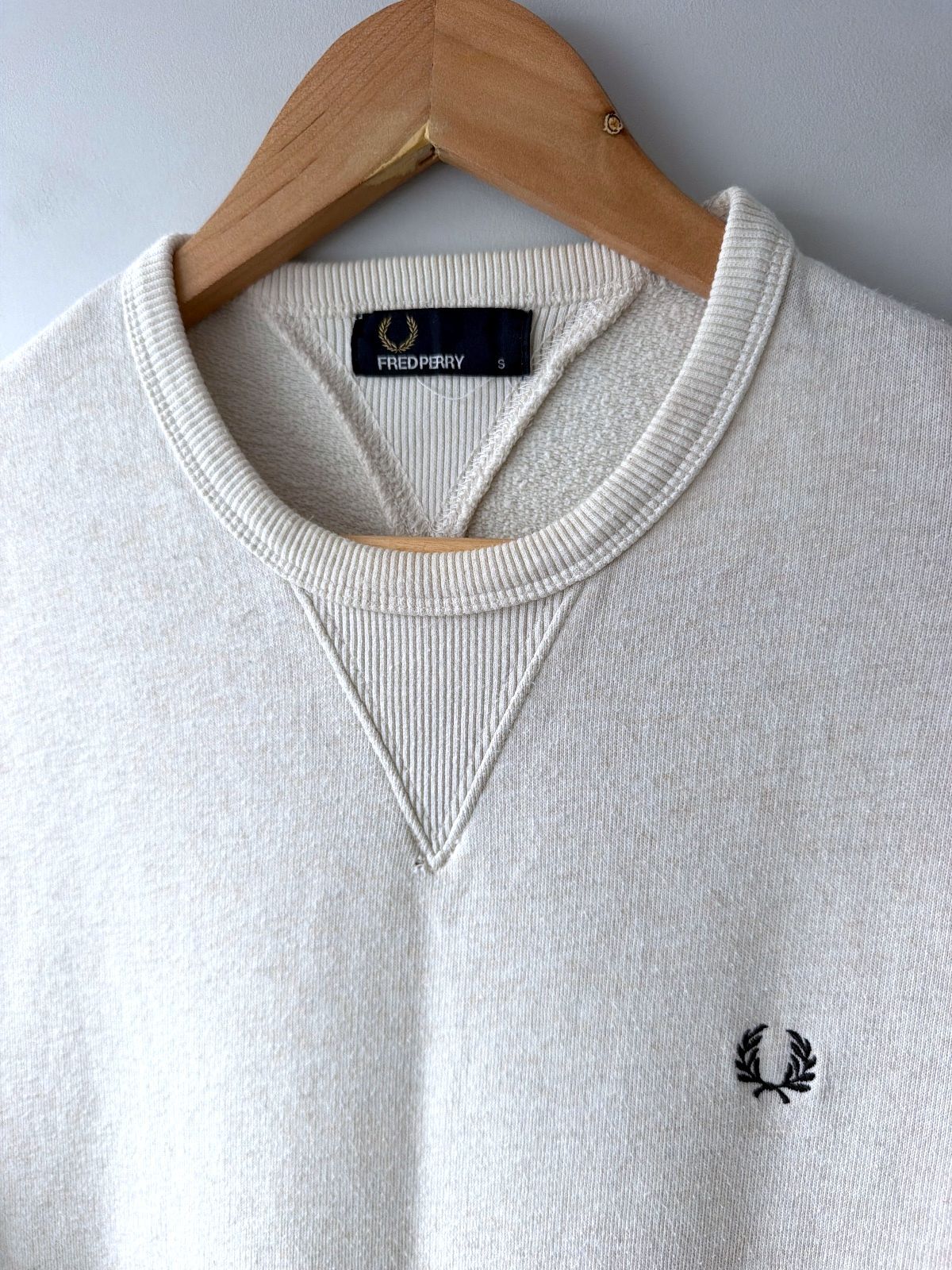 Men’s Fred Perry Crew Neck Sweatshirt Jumper Top In Beige Marl - Small - 3829