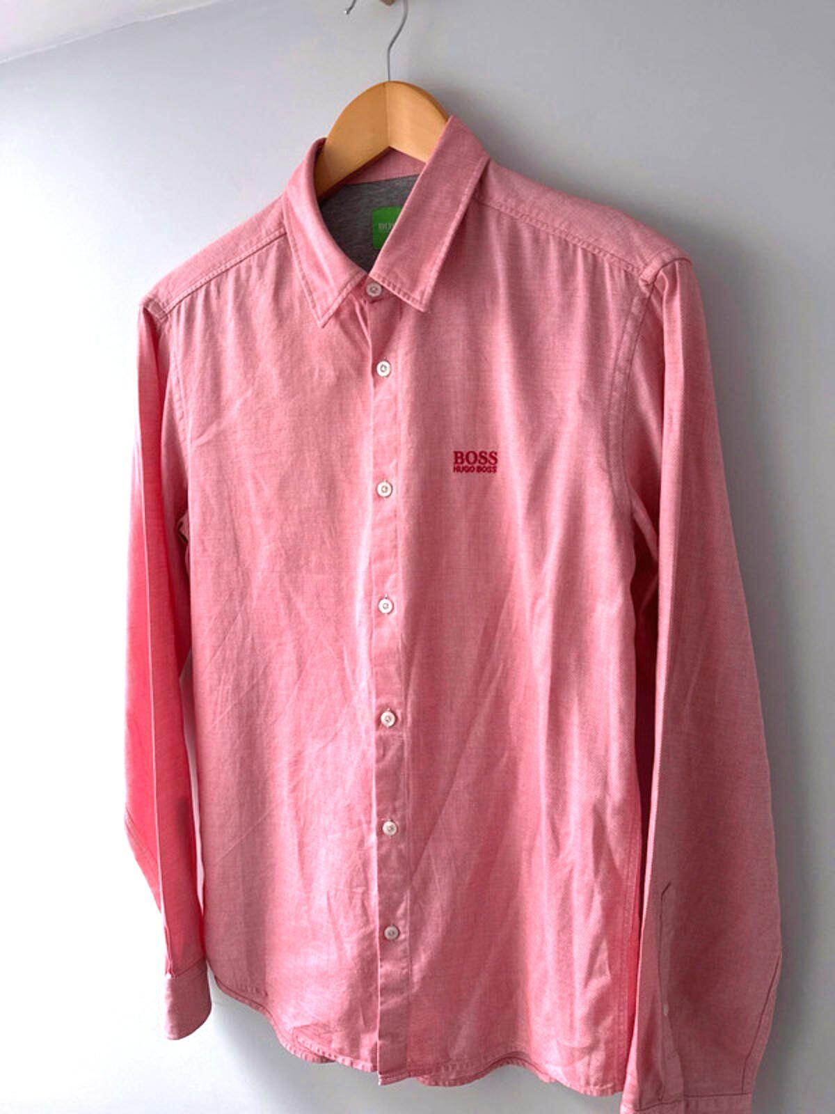 Men’s Hugo Boss Modern Fit Chambray Shirt In Pink - Medium - 0253