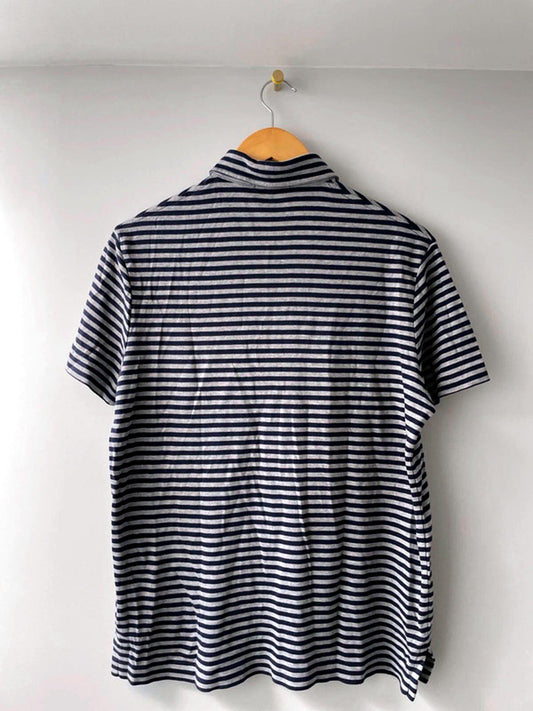 Men’s Ralph Lauren Pima Cotton Stripped Polo Top In Navy/Grey - Medium