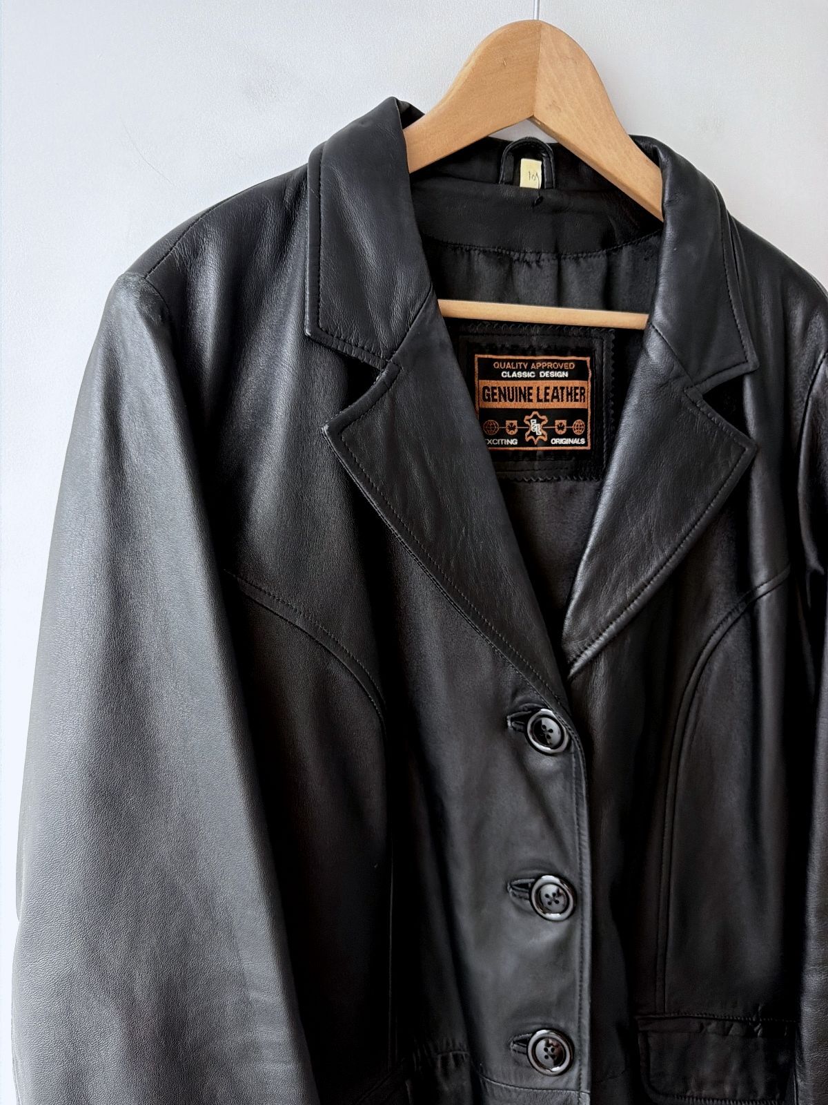 Women’s Premium Soft Leather Longline Overcoat Jacket In Black - UK16 - 3766