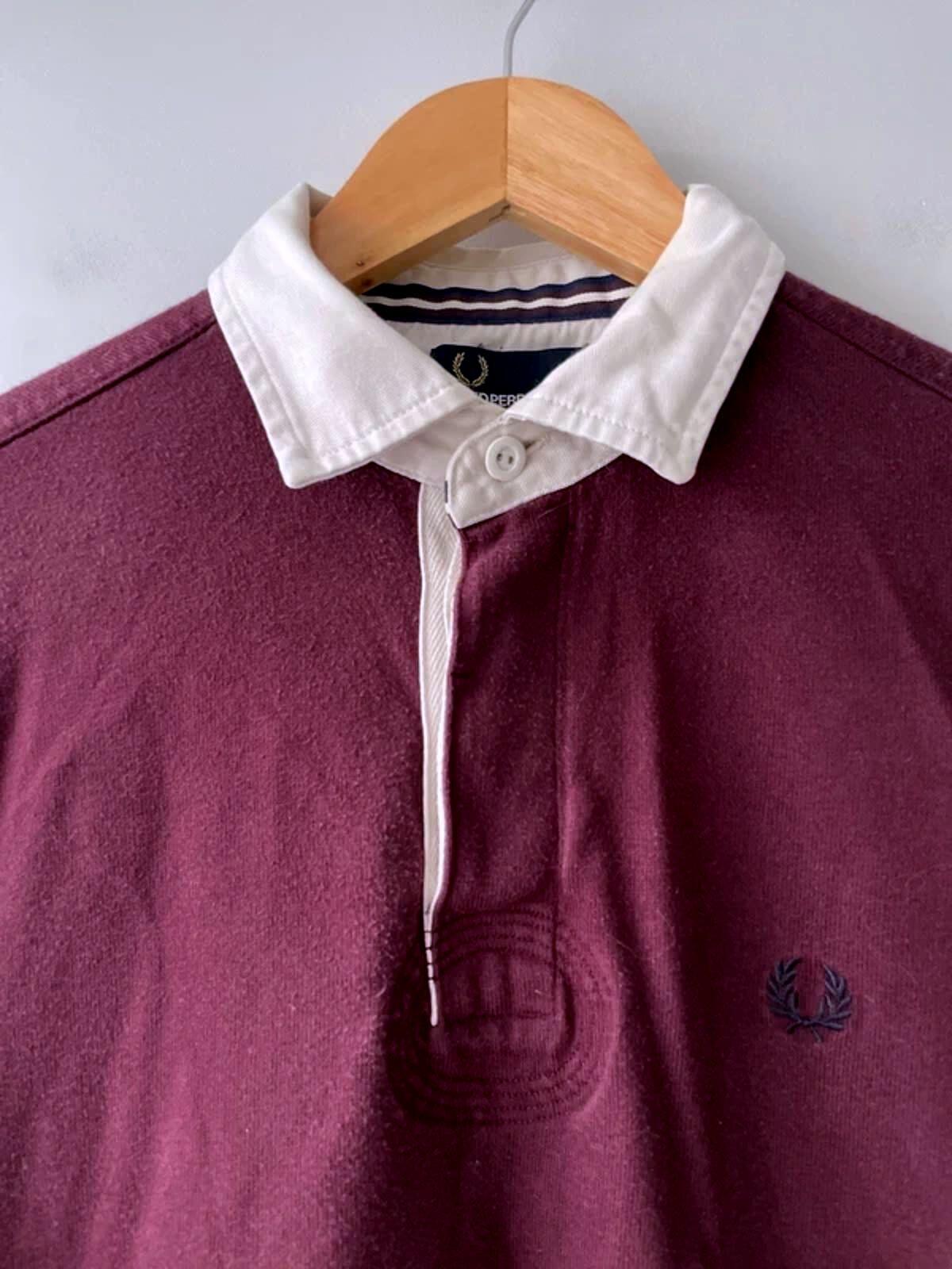 Men’s Fred Perry Classic Rugby Polo Top In Burgundy - Small - 2998