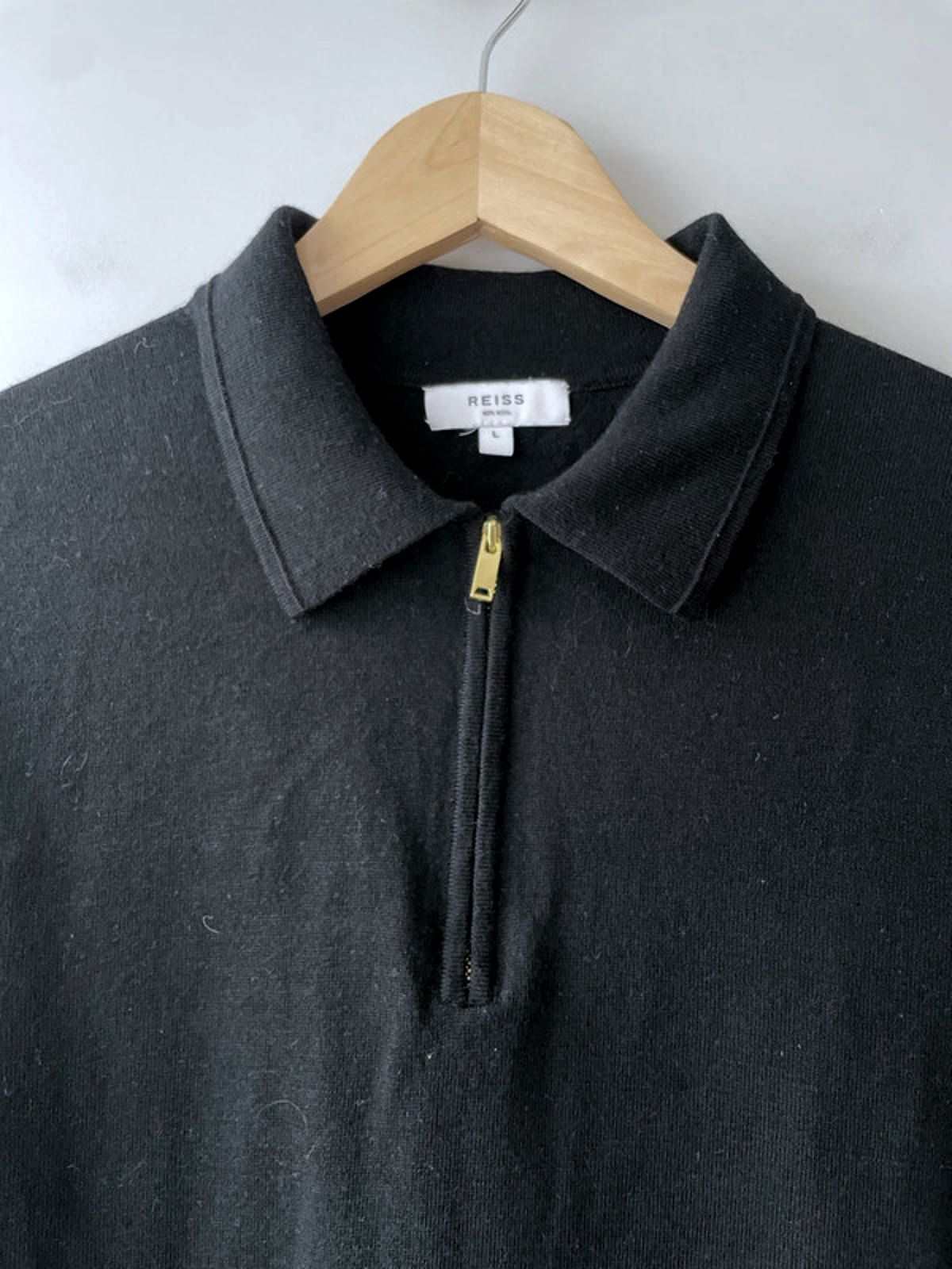 Men’s Reiss Premium 100% Premium Wool Knitted Polo Top In Black - Large - 2880