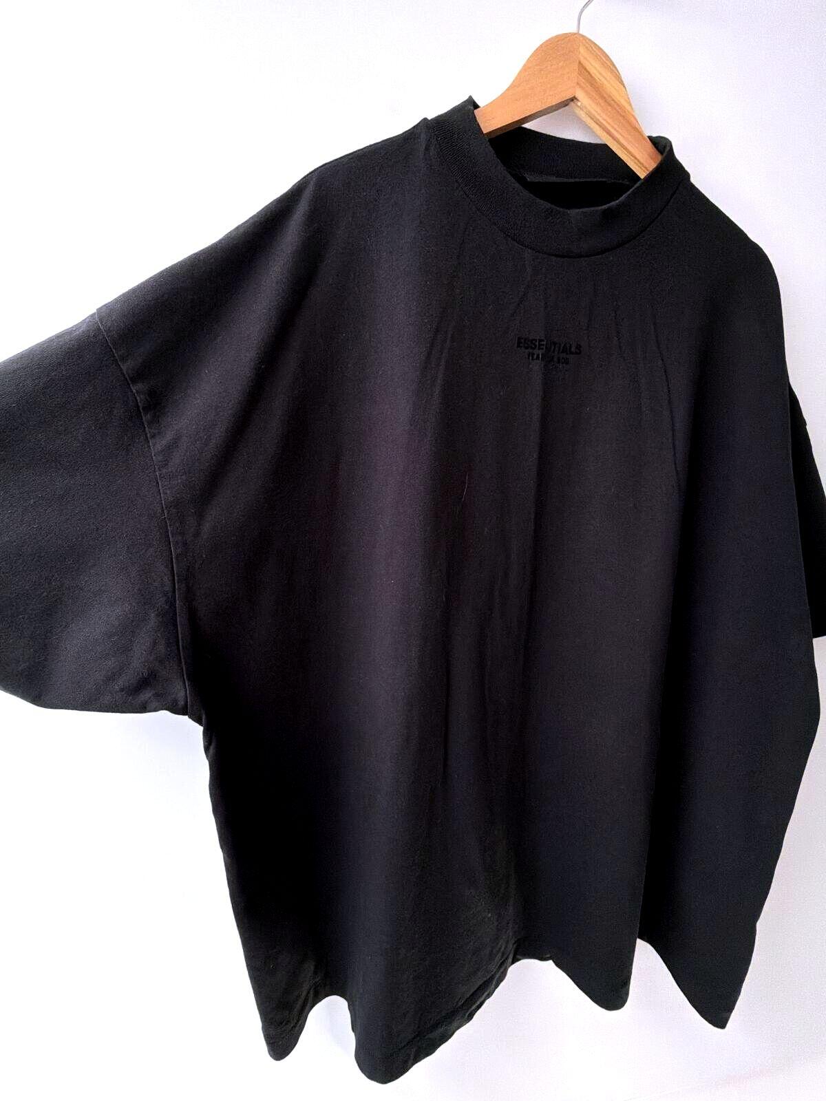 Mens Fear of God Essentials Black Oversized Fit Crew Neck T-Shirt - Large - 3515