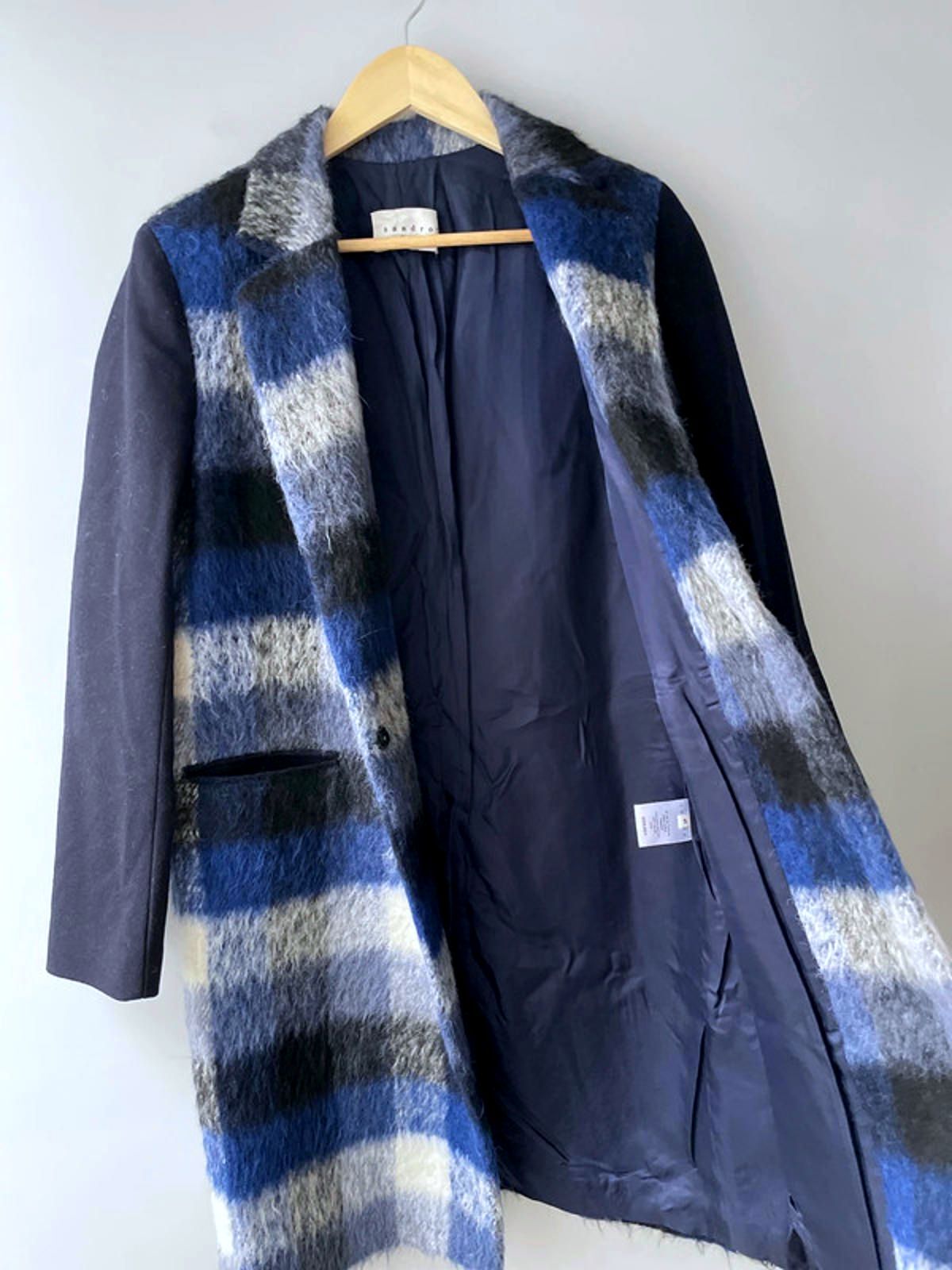 Women’s Sandro Paris Premium Mohair Check Coat Jacket In Navy - UK12 - 2371