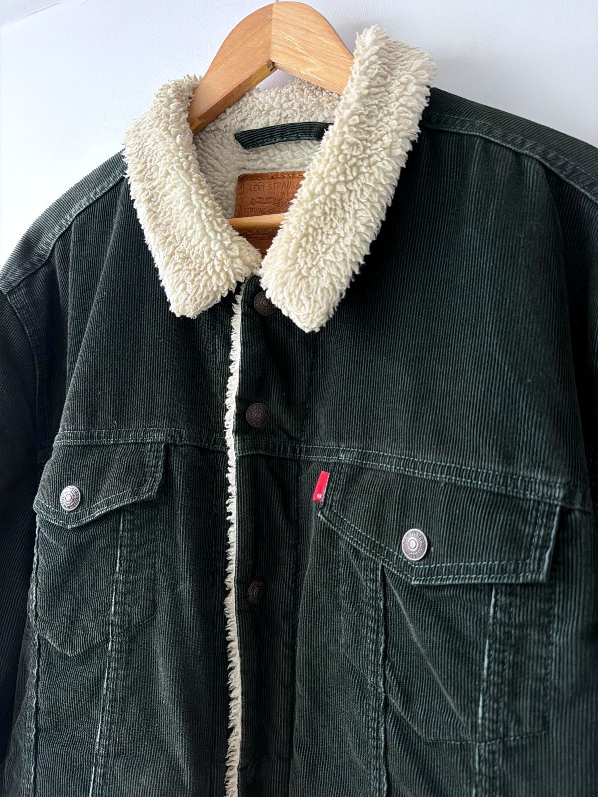Men’s Levi's Borg Lined Corduroy Jacket In Dark Dark Green - XLarge - 3703