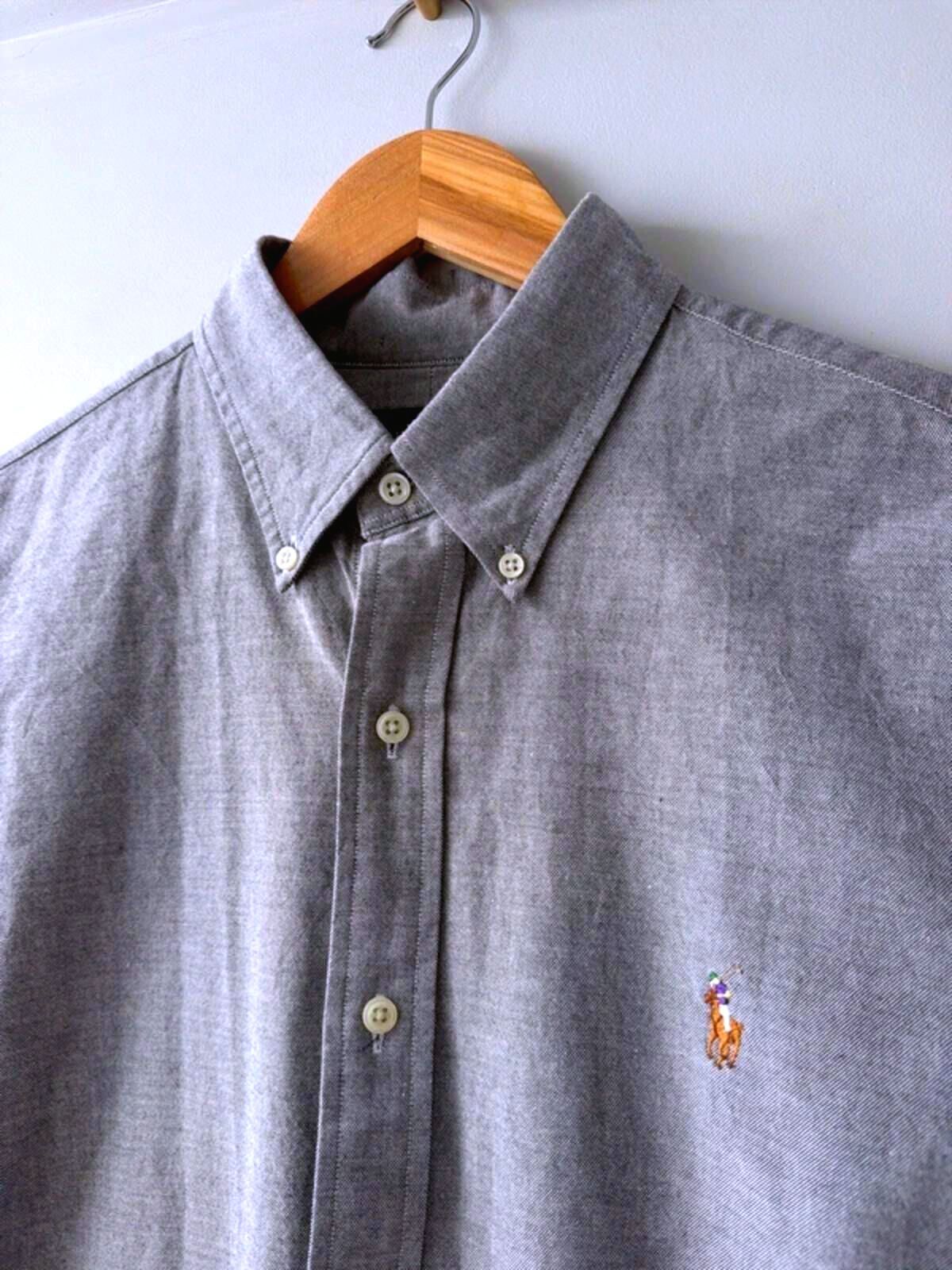 Men’s Ralph Lauren Slim Stretch Fit Oxford Chambray Shirt In Blue - Large - 3473