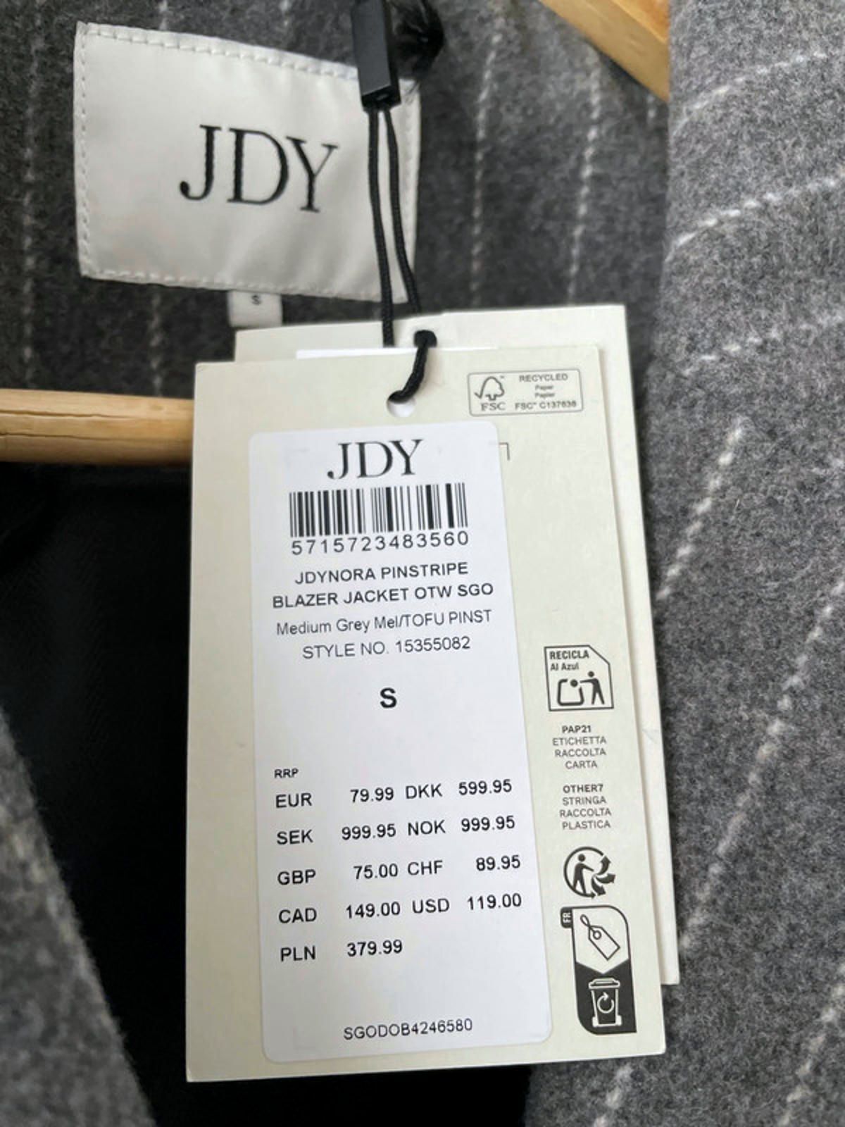 Women’s JDY Pine stripe 100% Wool Oversized Blazer Jacket In Grey - Small - 2331