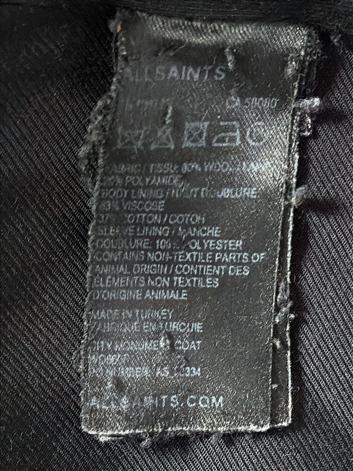 Women’s Allsaints Monument Eve Wool Coat with Metal Closure In Navy -Uk10 - 3725