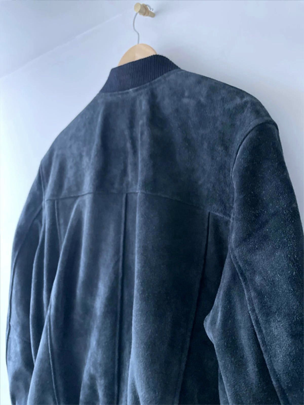 Men’s Premium Leather Suede Bomber Jacket Coat In Navy - Large - 2661