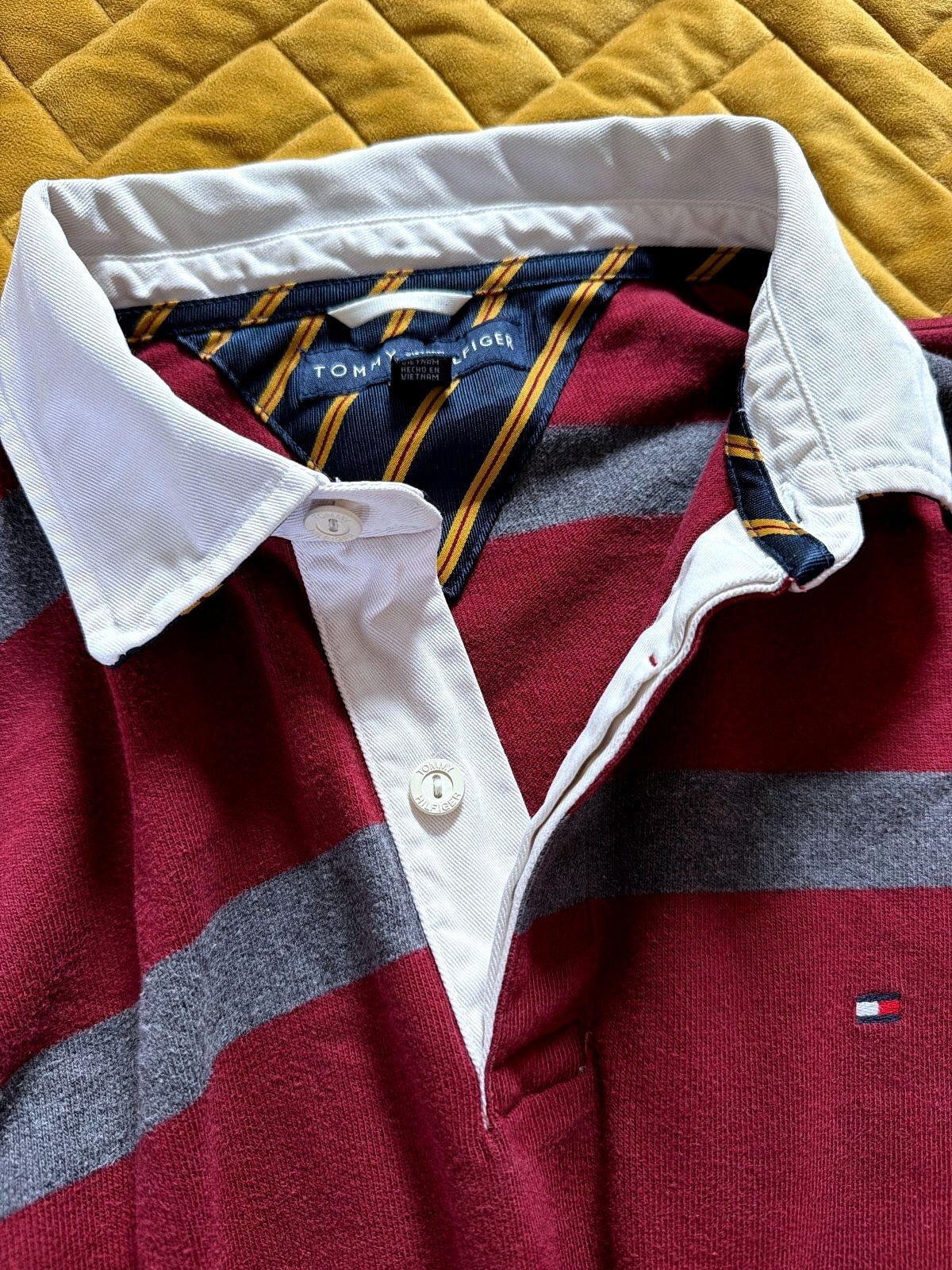 Men’s Tommy Hilfiger Classic Rugby Shirt Top In Burgundy - XLarge - 3670