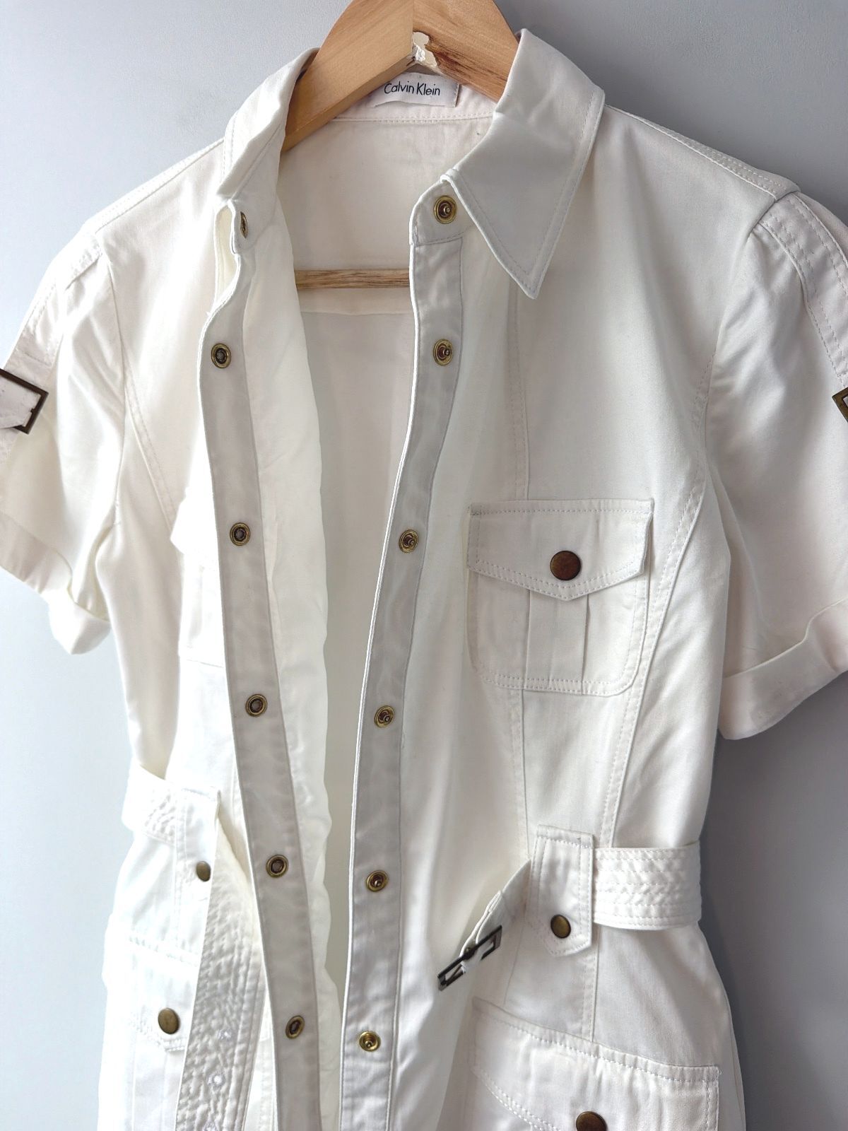 Women’s Calvin Klein Utility Belted Shirt Dress In Off White - Uk12 - 3634