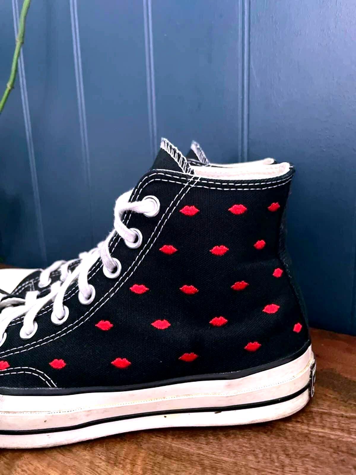 Women’s Converse Chuck 70 High Embroidered Lips Trainers In Black - UK7 - 2953
