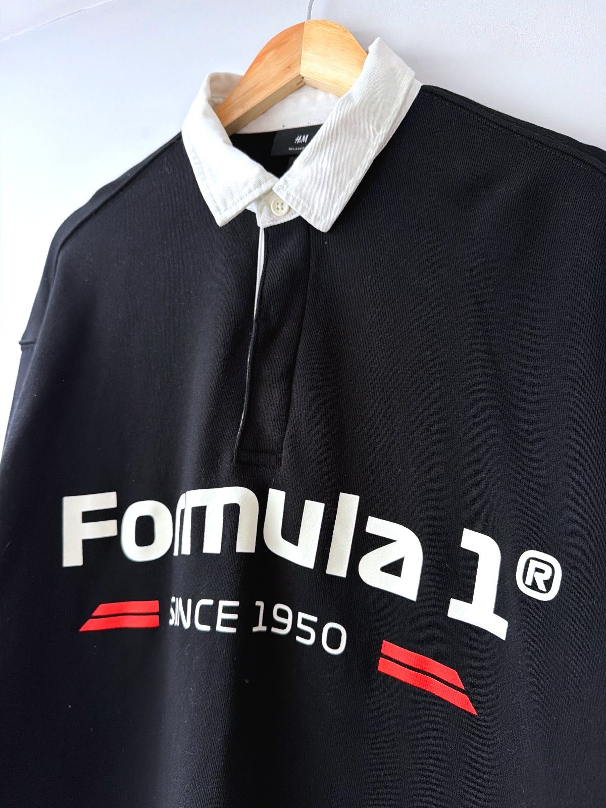 Men’s H&M Fit Formula 1 Oversized Fit Polo Sweatshirt Top In Black - Large - 3642