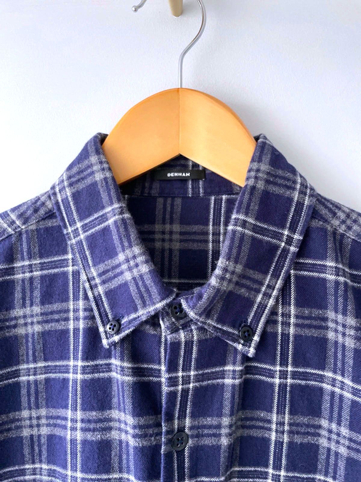 Men’s Denham Premium Brushed Cotton Check Shirt In Navy - Large - 1878