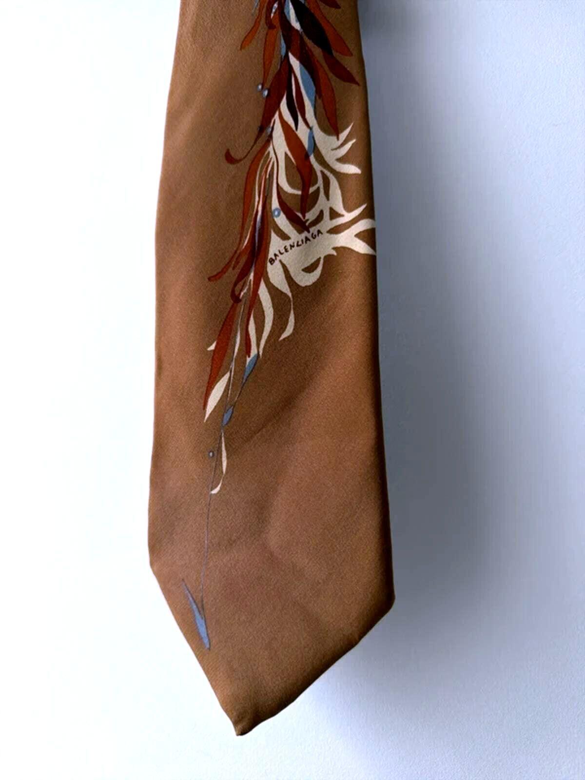 Balenciaga Vintage Rare Printed Silk Tie Made In Italy In Brown - 3329