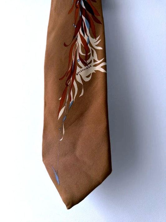 Balenciaga Vintage Rare Printed Silk Tie Made In Italy In Brown - 3329