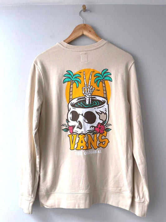 Mens Vans Long Sleeve Printed Crew Neck Sweatshirt Top In Beige - Small - 2031