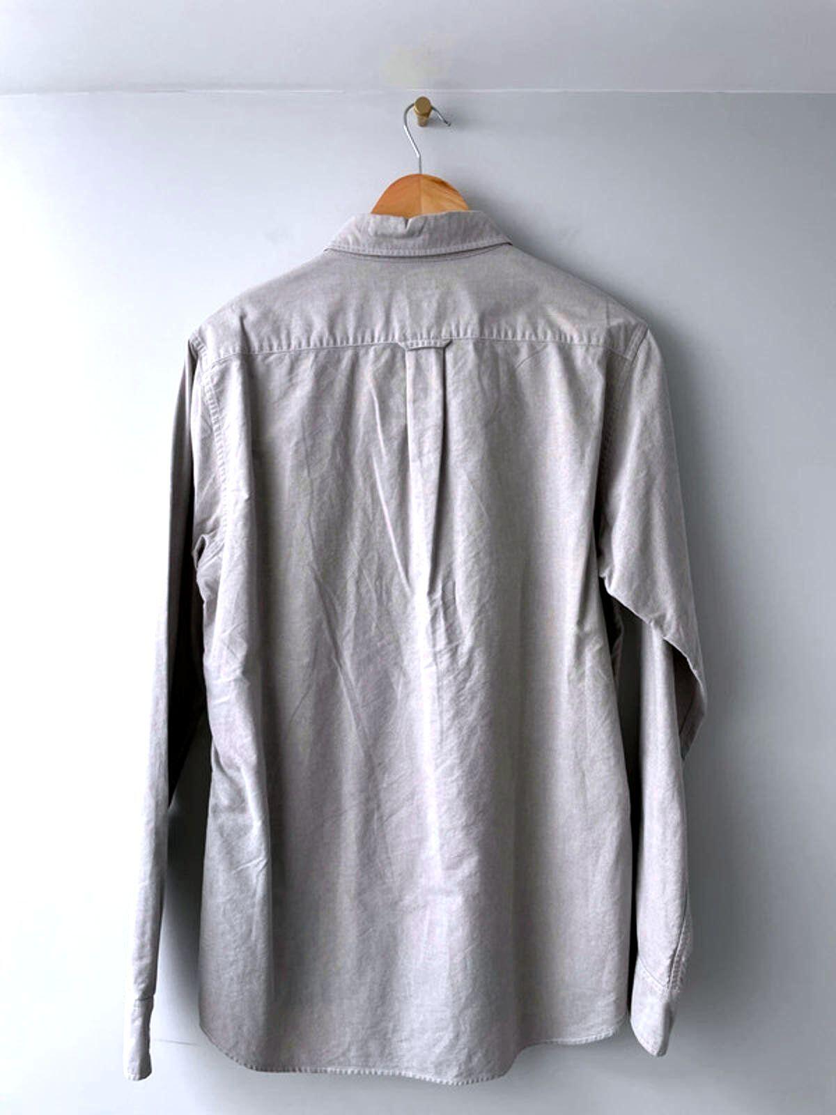 Men’s Uniqlo Slim Fit Long Sleeve Oxford Chambray Shirt In Grey - Medium - 1549