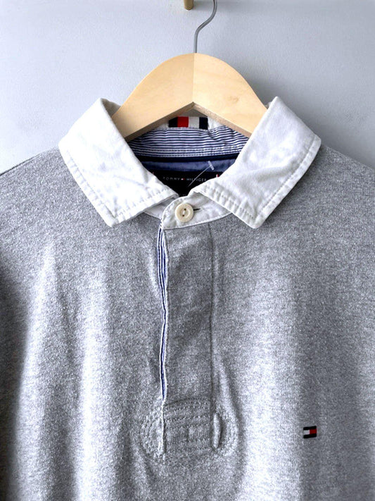 Men’s Tommy Hilfiger Long Sleeve Rugby Polo Shirt Top In Grey - Medium- 2148