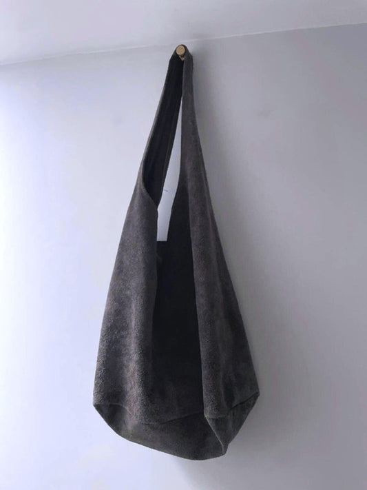 Women’s Suede Shoulder Bag With Matching Purse Made In Italy In Grey - 2838