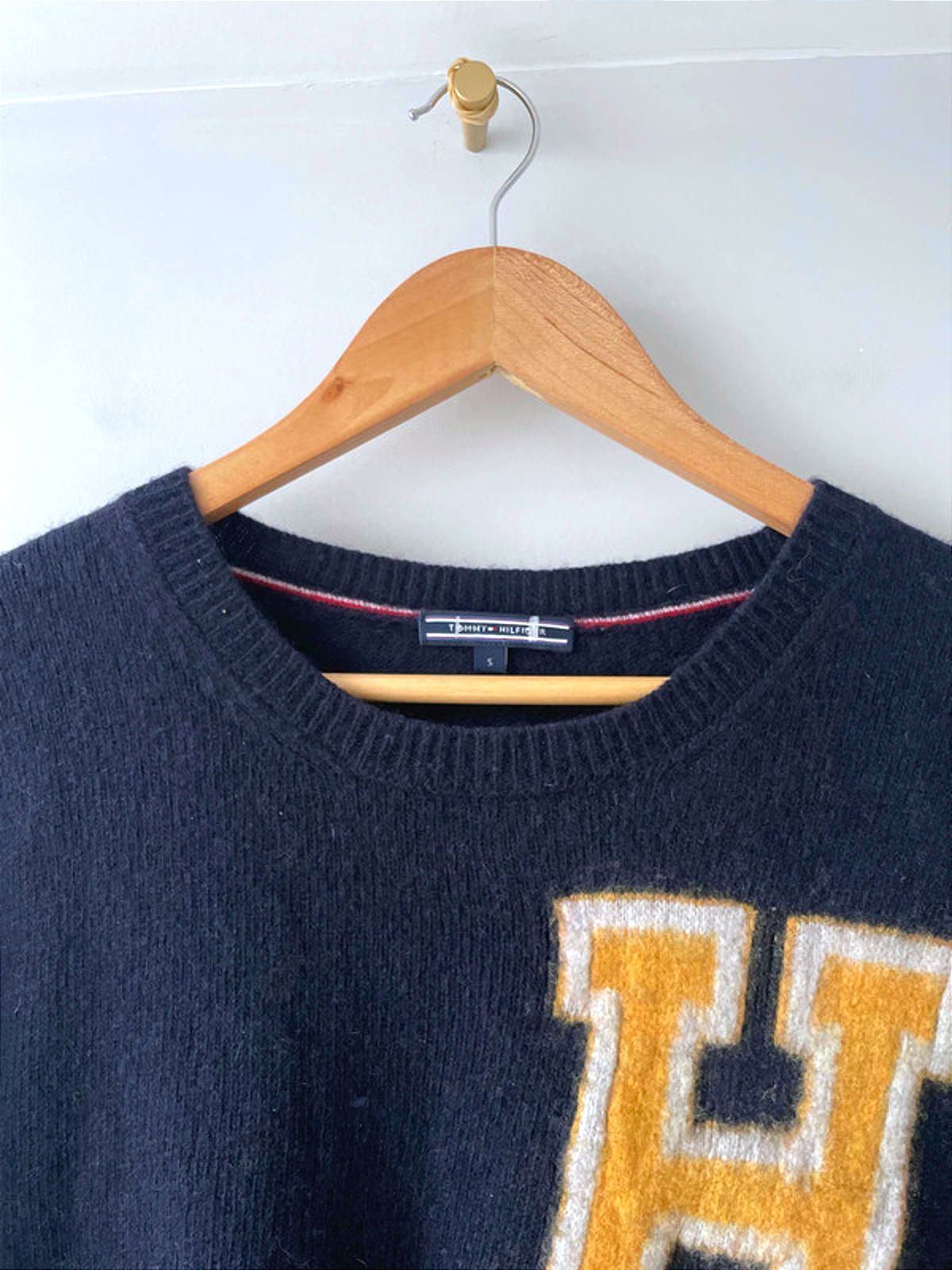 Mens Tommy Hilfiger Premium Wool Jumper In Navy/Yellow - Small - 2621