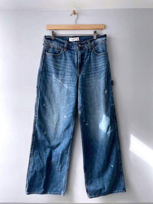 Women’s Abercrombie & Fitch Baggy Fit Cargo Jeans In Navy - W26/L30 - 2251