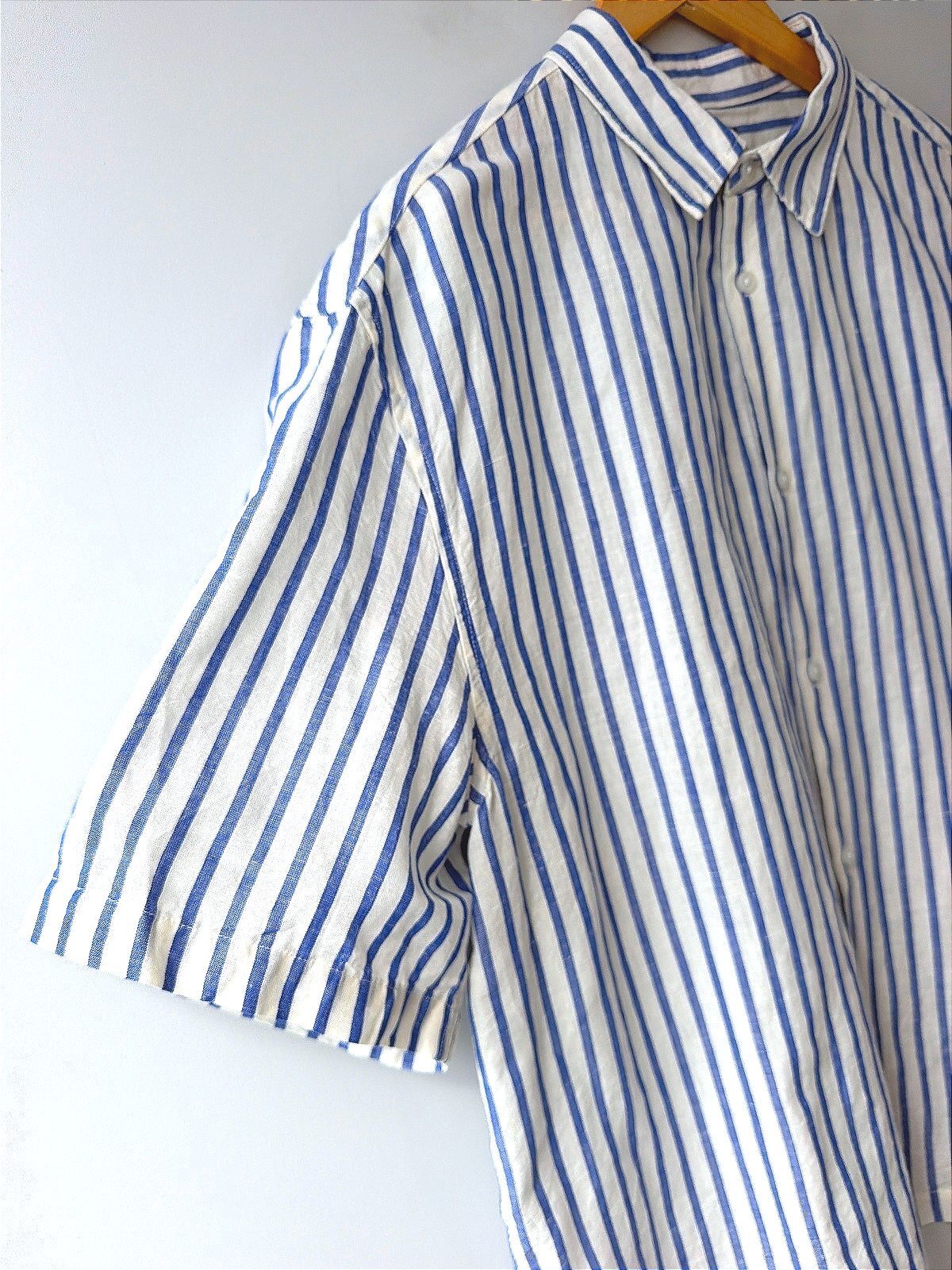 Men’s H&M Boxy Oversized Fit Striped Linen Shirt In Blue - Large - 3640