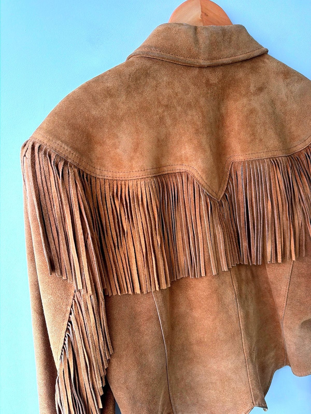 Womens Pioneer Wear Vintage Premium Genuine Leather Fringe Jacket In Tan - Uk10 - 3606